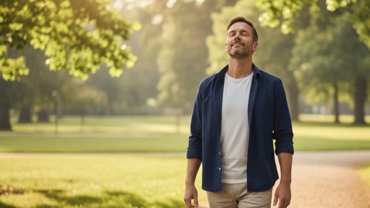 Persoon hervindt rust en veerkracht na stress coaching in natuurlijke omgeving